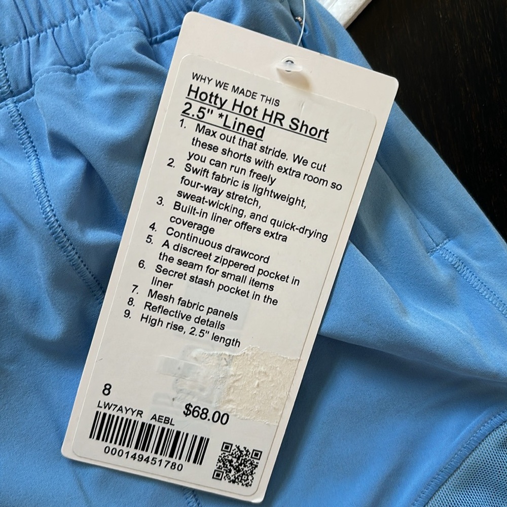 lululemon HOTTY HOT HR SHORTS 2.5” in AERO BLUE SZ 8 NWT - Picture 6 of 8